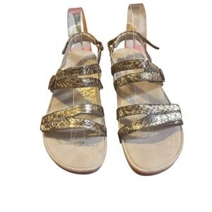 Aetrex Womens Sandals Size 10.5 US Metallic Gold Snake Print Hook Loop Leather